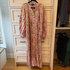 BEULAH Pink Patterned Button-Front Maxi Dress